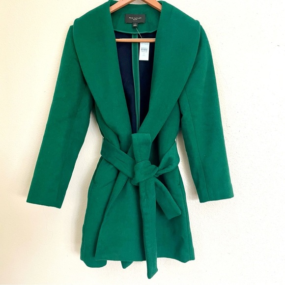 NEW Ann Taylor Shawl Collar Belted Wrap Coat in Fresh Evergreen SP - Picture 12 of 15